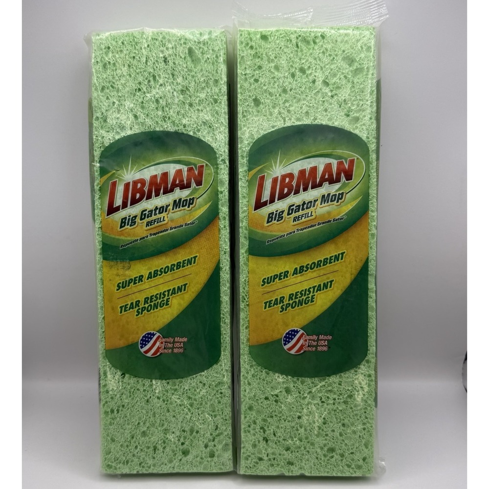 Lot of 2 LIBMAN Big Gator Mop Refill Super Absorbent  Tear Resistant 11.25"